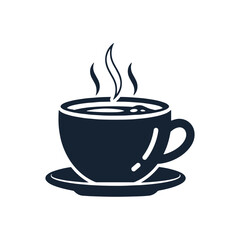 Hot coffee cup with steam on saucer in minimalist style  