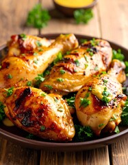Fototapeta premium Grilled honey roasted chicken with spices on the plate.
