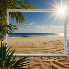 Sunny Beach Framed by Palm Leaves and White Sand