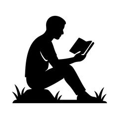 Man Reading Book Sitting in Nature Silhouette