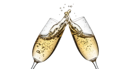 3d illustration of two champagne flutes clinking in a celebratory toast isolated on transparent background