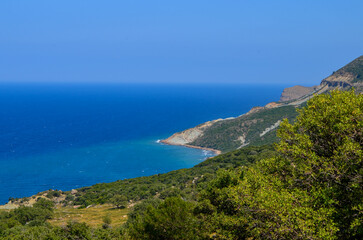 Scenic Coastal Landscape with Forested Cliffs and Turquoise Sea