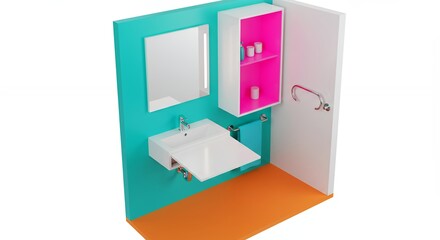Colorful miniature dollhouse bathroom