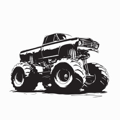 Heavy-duty monster truck powering through rough isolated landscape during extreme off-road operation alone