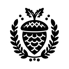 Stylized Acorn Emblem with Laurel Wreath.