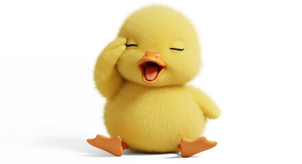 Cute yellow chick laughs