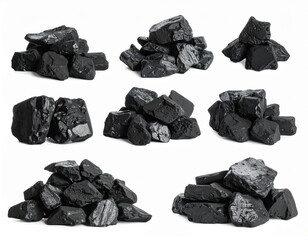 Naklejka premium Piles of coal isolated against a white background