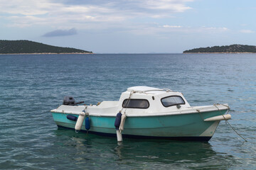 Small Motorboat in a Coastal Harbor