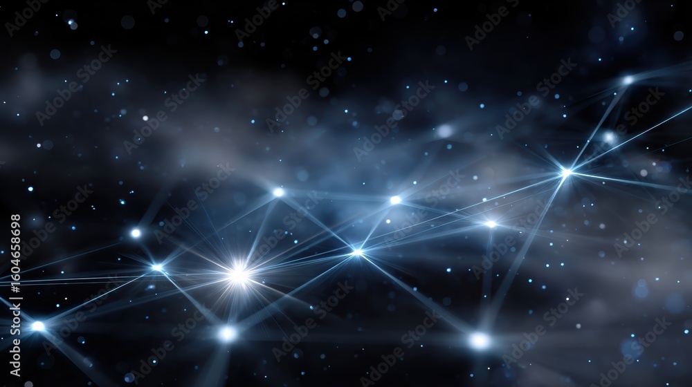 Poster a glowing network of interconnected points and lines set against a dark, starry background, symboliz