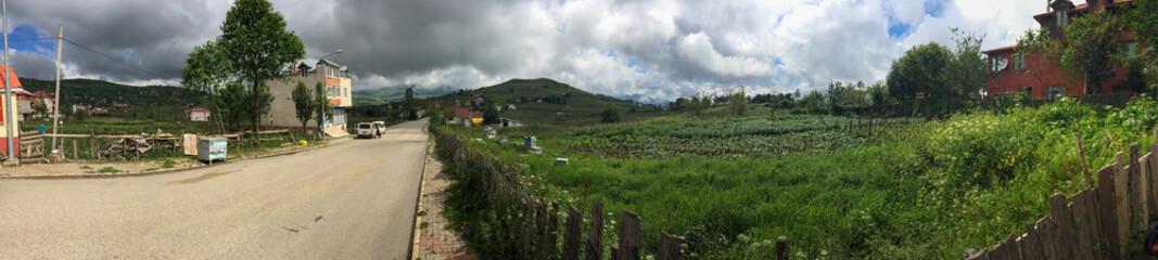 Rural Road and Farmland in Turkish Countryside