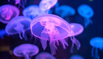 Jellyfish in vibrant neon colors
