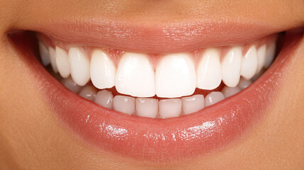 Close-up of a natural smile with perfect white teeth, highlighting dental health and confidence.