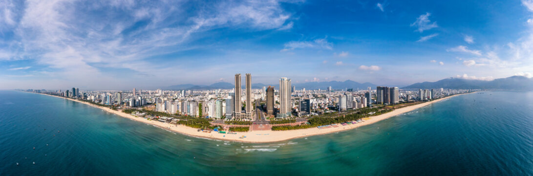 Aerial view of Da Nang city which is a very famous destination for tourists.