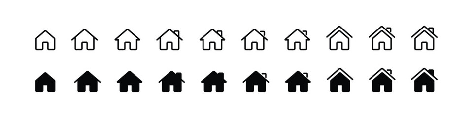 Minimal Home Icon Set: Modern House Symbols for Web, App, and UI Design. Vector Illustration