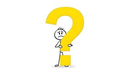 Confused Stick Figure Character Holding a Giant Question Mark, Expressing Doubt and Uncertainty in a Humorous and Relatable Visual