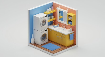 Small colorful isometric bathroom illustration