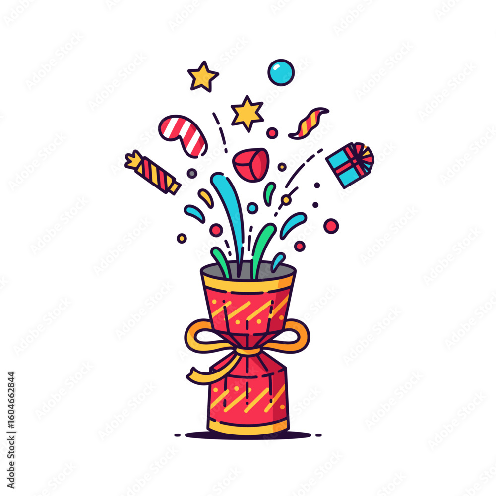 Aufkleber a colorful party popper with confetti exploding out of it on a light yellow background vector art