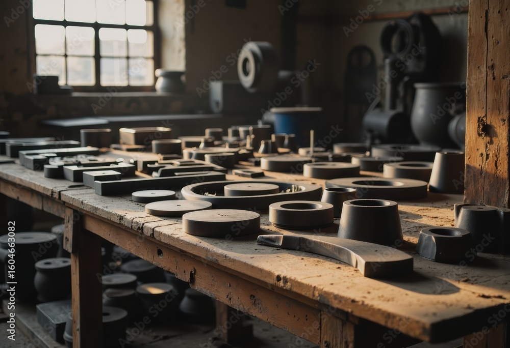 Poster foundry pattern storage room filled with casting templates and tools