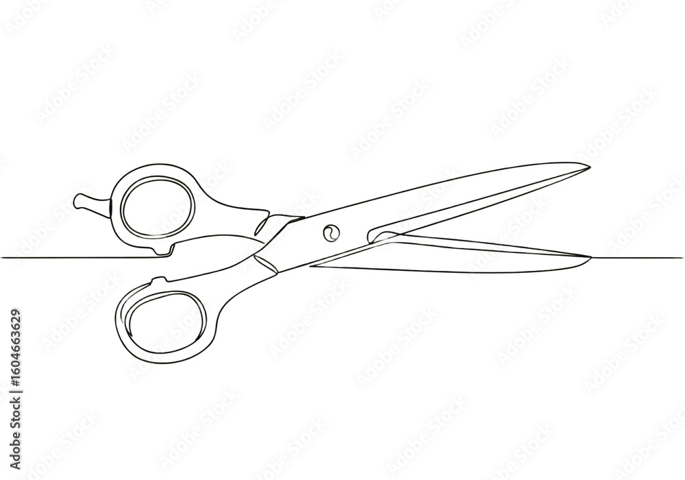 Aufkleber a single continuous line drawing of scissors cutting through a line on a white background