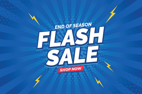 Flash Sale Poster Design with 3D Text on Blue Background &ndash; Lightning Icon Special Offer Banner for Promotions & Social Media