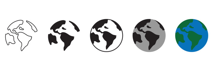 World Globe Icon Set – Earth Symbol, Global Map Vector, International Planet Design
