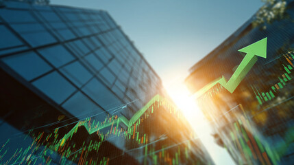 Market growth trends financial district infographic urban landscape low angle economic development insights