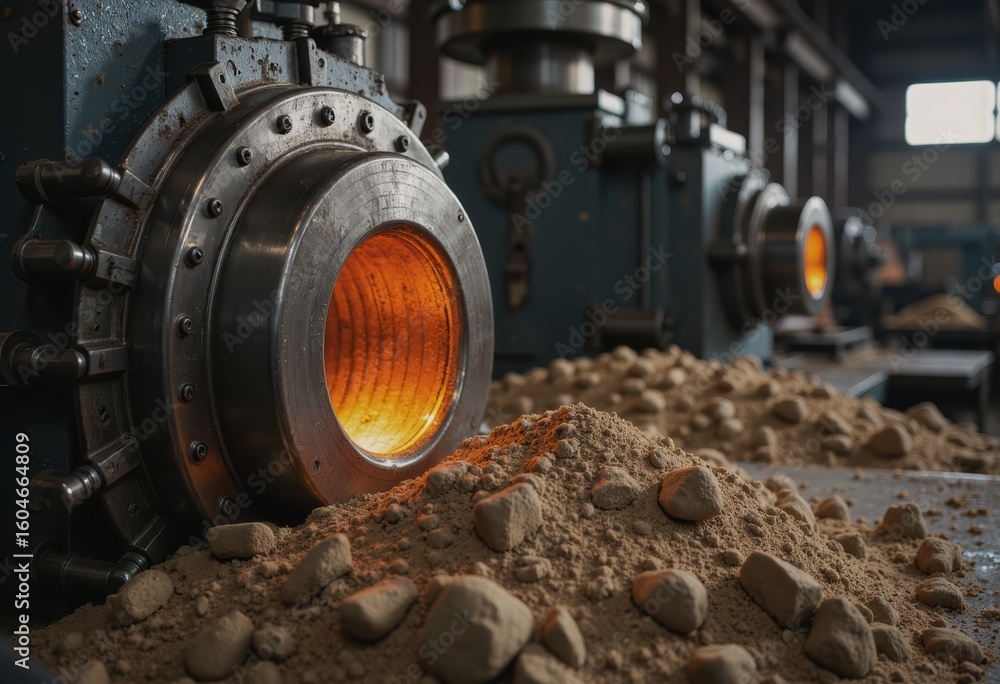 Aufkleber foundry core making machine with glowing sand molds in a workshop