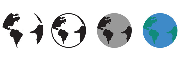 World Globe Icon Set – Earth Symbol, Global Map Vector, International Planet Design