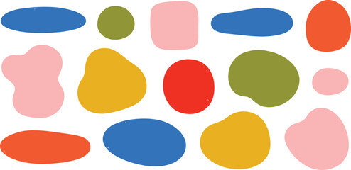 Retro colored organic irregular shapes collection. Random abstract figures with rough jagged edges. Hand drawn vector abstract forms. 