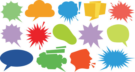 Simple silhouette comic speech bubble collection. Hand drawn colorful vector doodle talk balloons, speech babble frames.