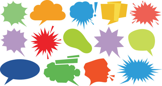 Simple silhouette comic speech bubble collection. Hand drawn colorful vector doodle talk balloons, speech babble frames.
