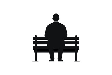 Fototapeta premium Solitary Man Silhouette Sitting on Park Bench Symbolizing Reflection and Loneliness in Simple Minimalist Design