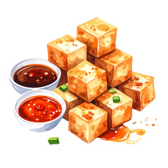 Crispy golden fried tofu cubes stacked with scallions and chili, served with soy and chili dipping sauces.