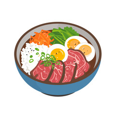 Colorful Bowl of Beef Rice Soup with Eggs and Vegetables