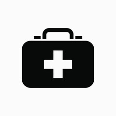 Black silhouette of a medical first aid kit with a white cross