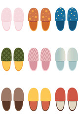 Set of Colorful Home Slippers Flat Design. Various Indoor Footwear. Cozy House Slippers