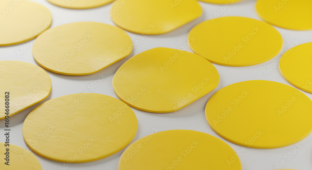 Aufkleber overhead view of uniformly arranged bright yellow circular abstract shapes with a texture