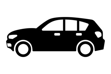 Black silhouette of car isolated on a white background. Vector icon, illustration, design element.