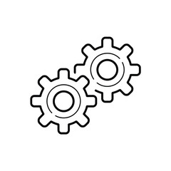 Two interlocking gears in a simple line drawing style