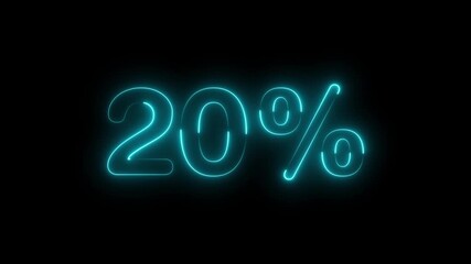 Neon glowing 20 percent sign on black background. Abstract 20% percent text neon animation. Neon percentage text sign with light effects. business offer, discount concept
- Powered by Adobe