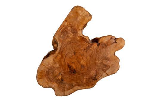 Natural Wood Slice with Unique Grain Pattern on White Background