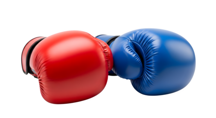 A close up shot of red and blue boxing gloves on black ground    .ai generative, transparent background, white background. isolated on white background