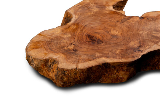 Natural Wood Slice with Unique Grain Pattern on White Background