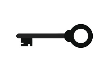 Simple black key graphic isolated on white background for security or access conceptual illustrations and design templates