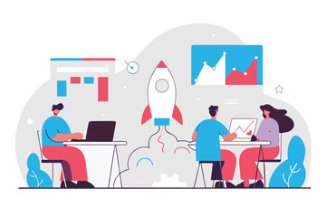 Business people having meetings in office and cafe settings illustration