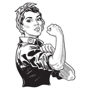 Rosie the riveter engraving vector illustration