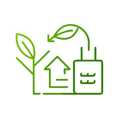 Eco-friendly manufacturing icon with leaves and a factory in green for sustainable production and environmental practices