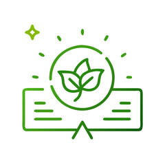 Eco rating badge with shining leaves and certificate in green for environmental recognition and sustainable practices
