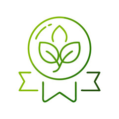 Eco rating badge with leaves and ribbon in green for environmental certification and sustainable recognition