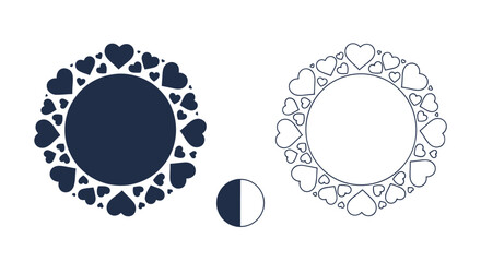 Decorative circular emblem design featuring an array of heart motifs